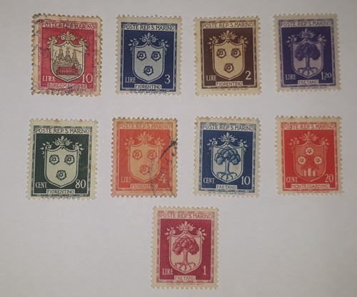 9  Selos Antigos San Marino  - Brasoes -   1945 0