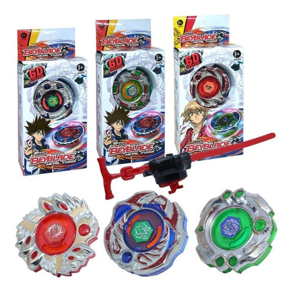 Promo Pack X3 Beyblade Metal Fusion Trompo 6d + Lanzador 0 Promo Pack X3 Beyblade Metal Fusion Trompo 6d + Lanzador 0