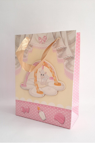 Bolsa De Regalo 3d Bebe Rosa Con Brillos X 12 Unidades 1