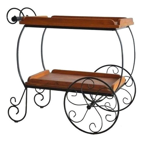 Carrinho De Chá Com Rodas Madeira Ferro Para Bar Multiuso 0