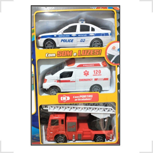 Kit 3 Veículos Resgate Pista Para Montar Som Luz Infantil 1