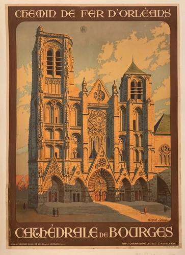 Catedral De Bourges Francia - Afiche 1920 - Lámina 45x30 Cm. 0