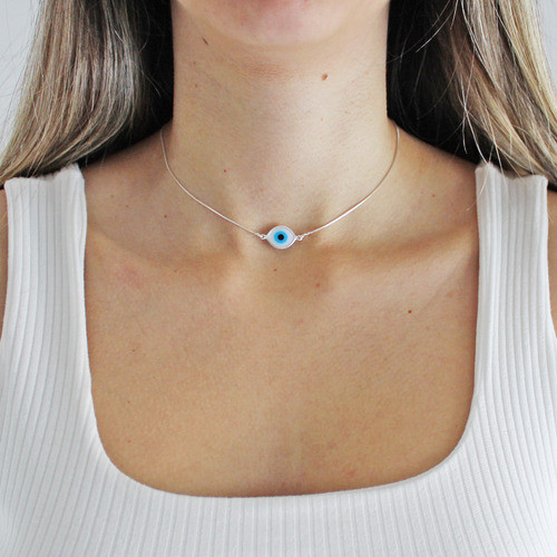 Choker Olho Grego Prata 925 1