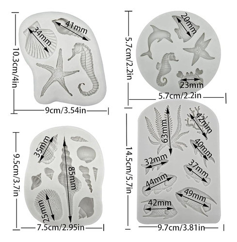 4pcs Tema Marino Fondant Molde De Silicona Algas Marinas Pes 1
