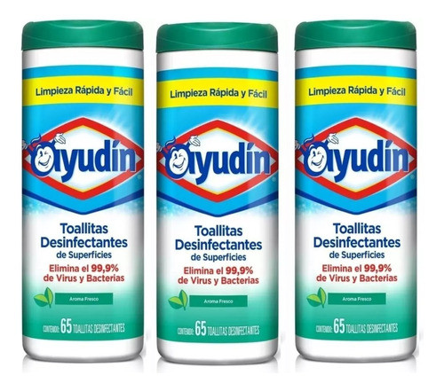 3 Potes Tubo De Ayudin Toallas Desinfectantes Aroma Fresco 0