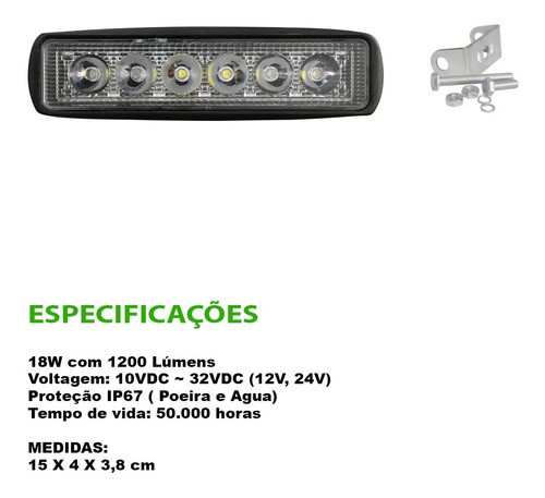 Farol Milha Auxiliar Led Parachoque E Spoiler Retangular 18w 1