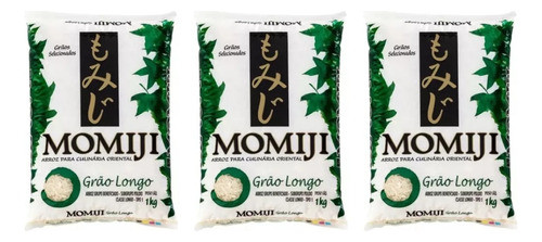 Kit C/3 Arroz Para Culinária Oriental Grão Longo 1kg Momiji 0