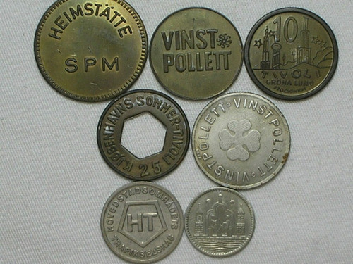 Raras) Antigas - 7 Fichas Diversas Da Suécia (tokens) 1