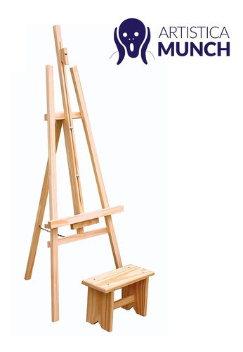 Atril De Pintor De Pino Junior Con Banquito Fime 0