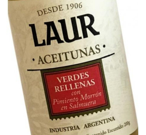 Aceitunas Verdes Laur Rellenas Con Morron 200 Gr. Pack X3 1
