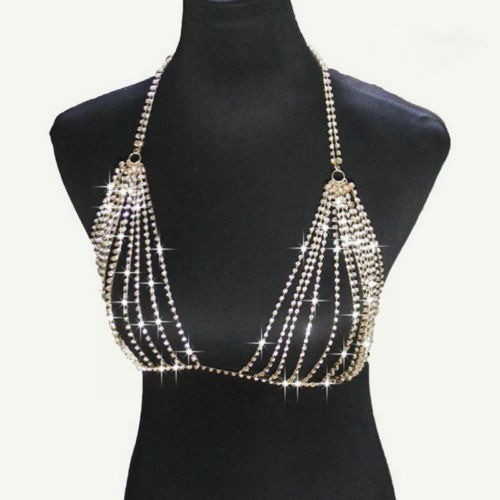 Joyería Cristal Cuerpo Cadena Collar Club Sujetador De Diama 0