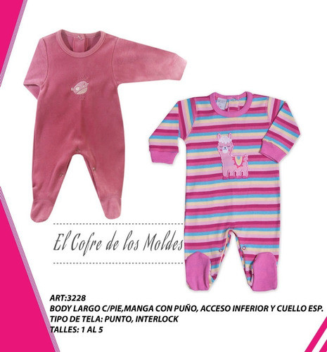 Molde Digital Body Largo Bebe C/pie Manga Larga Talles 1 A 5 1