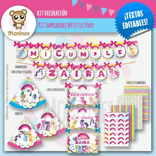 Kit Imprimible My Little Pony (texto Editable) Cumpleaños 1