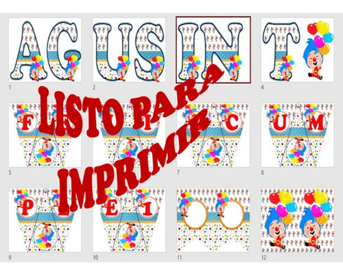 Banderines Imprimible Payaso Plimplim Personalizado Digital 1