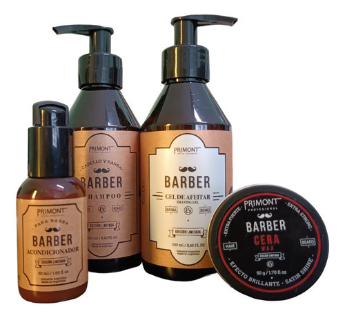 Gel + Shampoo + Acond + Cera Barber Primont 0