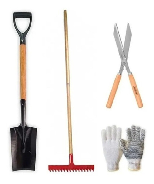 Kit Combo Jardineria Pala + Cortacerco+rastrillo 0