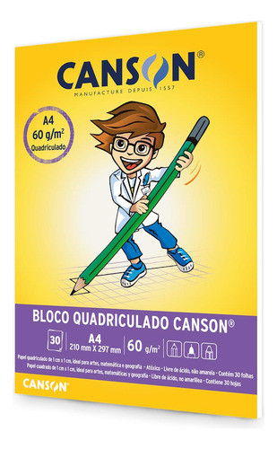Bloco Quadriculado Canson - A4 60g/m2 30 Folhas 0