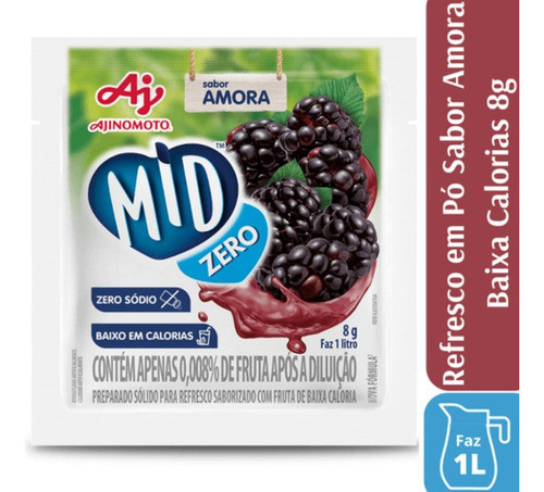 Refresco Em Pó Mid Zero Amora 8gr - Kit Com 15 0