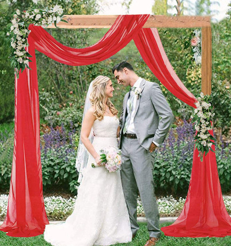 Tela De Cortina De Arco De Boda, Color Rojo, 20 Pies, 2 Pane 0