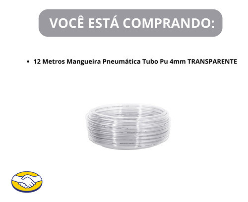 Rolo De 12m Mangueira Pneumática Tubo Pu 4mm Transparente 1