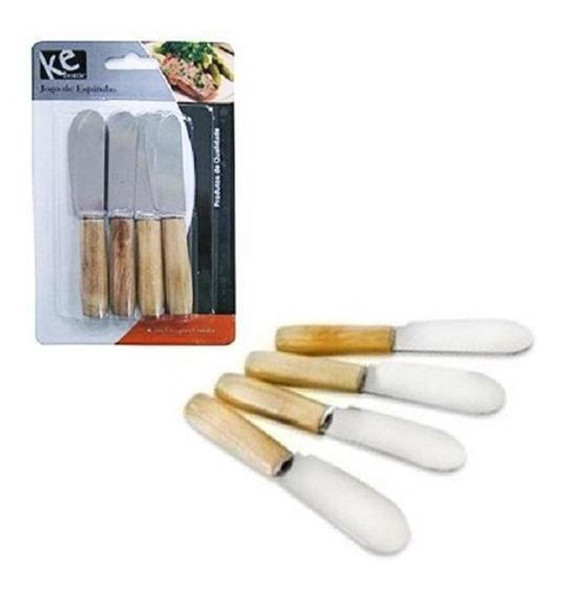 Jogo De Espatula Para Patê 4 Peças Inox Cabo Madeira 10,5cm 0