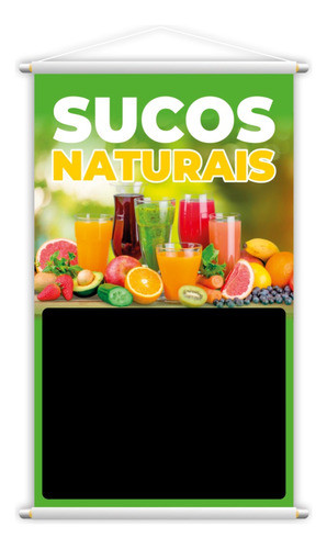 Banner Sucos Naturais Frutas Colorido Fundo Preto 60x40cm 0