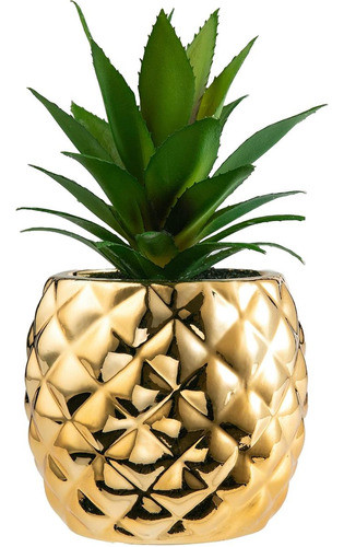 Planta Artificial Maceta Ananas Doradas, Suculentas Mesa Y 0
