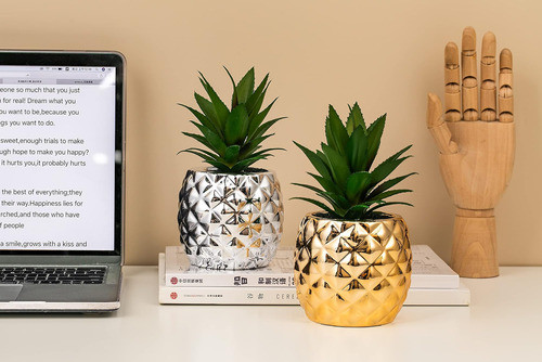 Planta Artificial Maceta Ananas Doradas, Suculentas Mesa Y 1