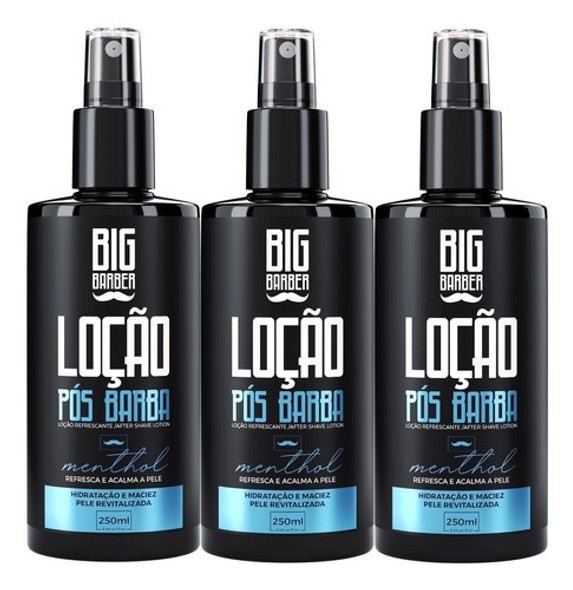 Loção Pós Barba Big Barber 250ml Menthol Refrescante 3 Unida 0