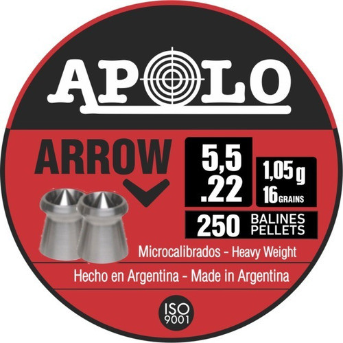 Balines Apolo Arrow Cal 5.5 Punta Hueca X 250 Unid 16 Grains 0
