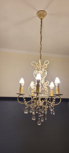 Araña De Hierro Blanca Con Caireles Transparentes 0