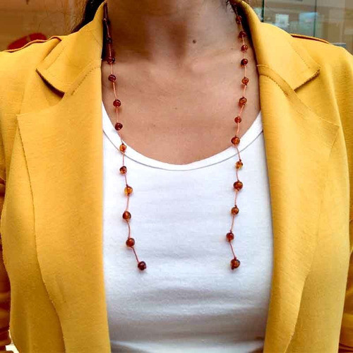 Colar De Âmbar Aberto Adulto Barroco Cognac Polido - 70 Cm 0