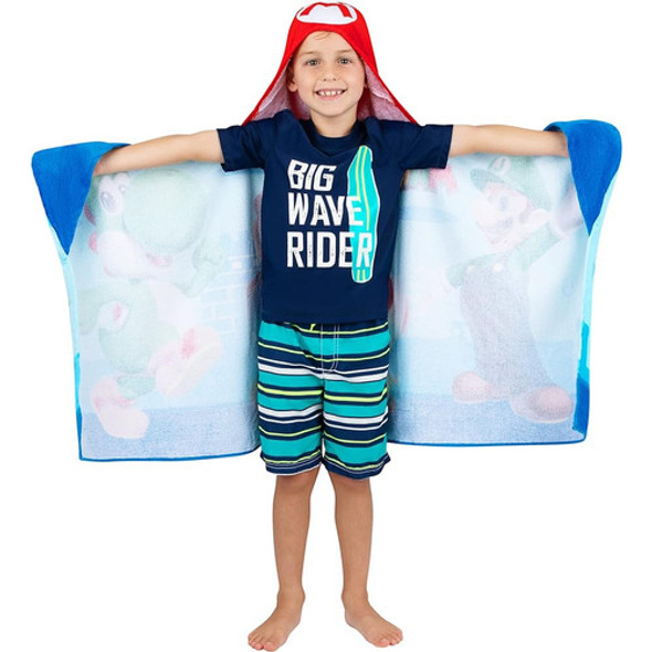 Super Mario Bath/pool/beach Soft Cotton Terry Hooded Towel W 1 Super Mario Bath/pool/beach Soft Cotton Terry Hooded Towel W 1