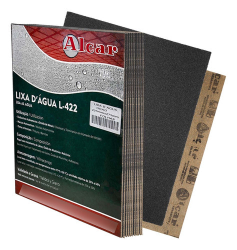 Folha Lixa D'água 225 X 275mm Grão 600 Alcar - 25 Folhas 0