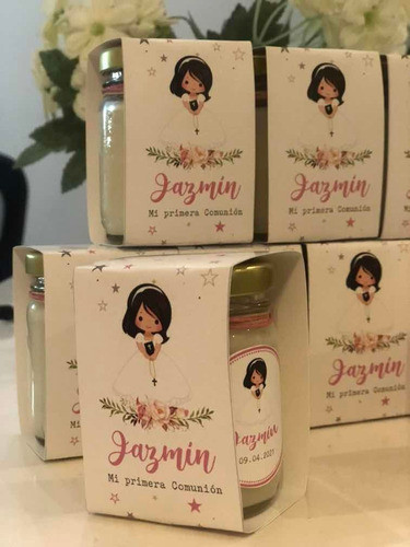 Souvenirs Comunión Vela De Soja En Frasco Pack Personalizada 1