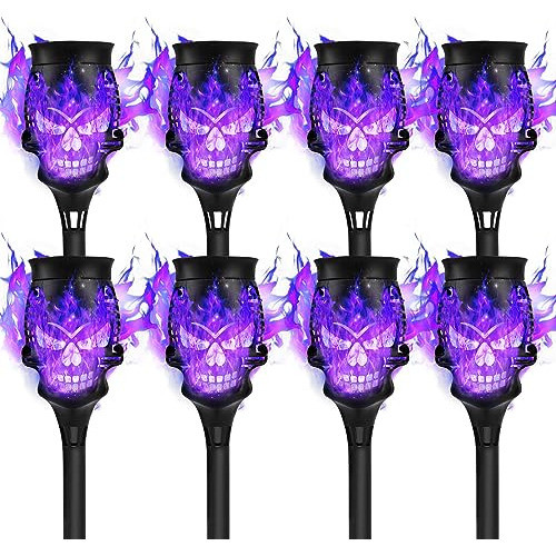 Luz Solar Exterior Calavera Llama Parpadeante 8 Unidades 0