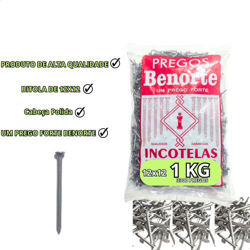 Prego Com Cabeça Polido 12x12 1kg 3300 Unidades Benorte 1