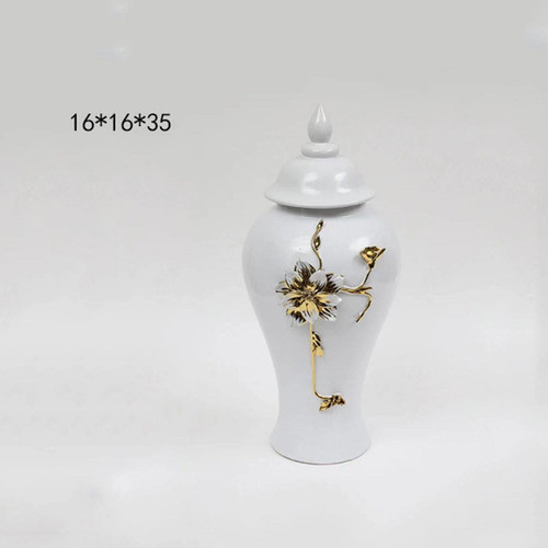 Frasco De Gengibre Branco E Dourado, Vaso De Cerâmica, 1