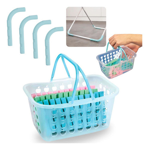 Cesta Com Alça 36 Prendedores De Roupa + Kit Protetor Varais 0