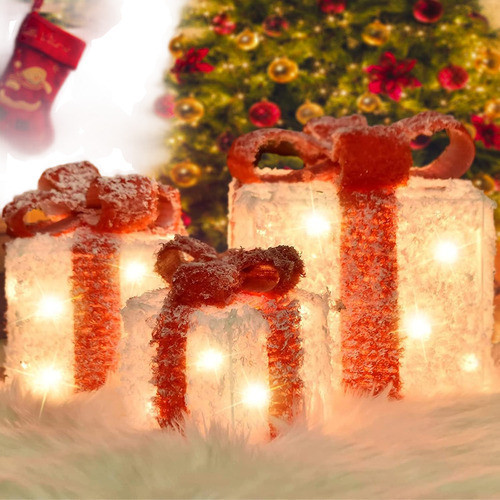 Cajas Decoracion Navideña Nevadas 3 Tamaños Iluminadas 1