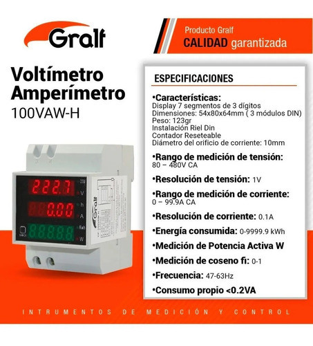 Medidor De Consumo Electrico Kw/h R,din Gralf Vaw-h Cos, Fi 1