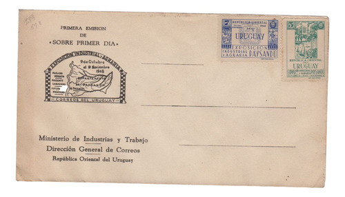 1948 Paysandu Exposicion Industrial Sobre Fdc Con Sellos 0