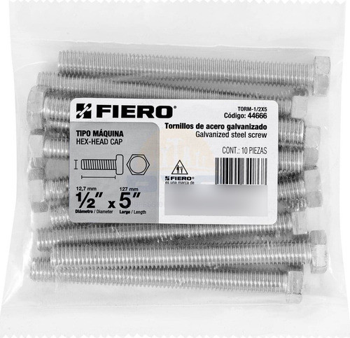 Bulón Hexagonal Rosca Entera 1/2'' X 5'' 125mm Galvanizado 1