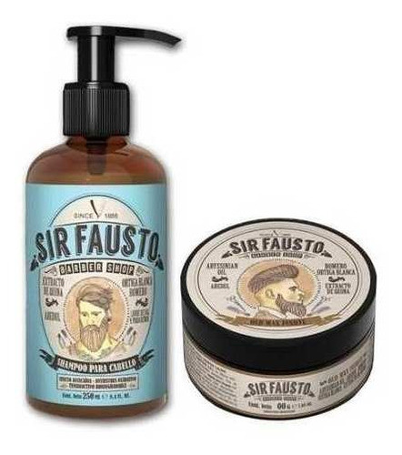 Kit Barbería Shampoo Pelo + Cera Pomada Sir Fausto 100gr 0