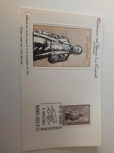 Tarjeta Filatelia Día De Emisión 11/11/67 Centenario Del Dia 0
