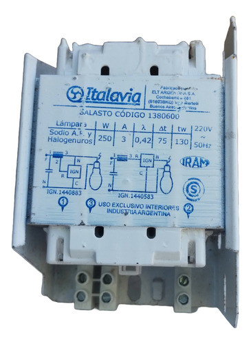 Balasto Indor Lámp Sodio  O Halog. Met. 250w Italavia Nuevo 0