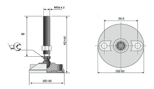 Pata De Maquina Base Ø 80 Rosca Metalica M16x60 Hierro Zinc 1