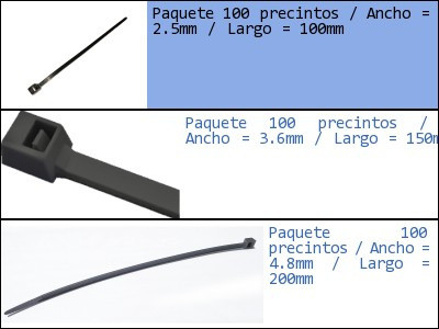 Paquete 100 Precintos Ancho = 2.5mm Largo = 100mm Agarre-p 1