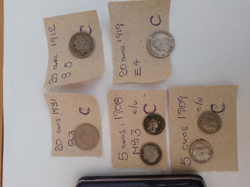 Lote 7 Antiguas Monedas Argentinas Lote C 1908 1909 Y Otras 1