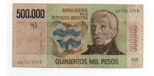 Billete Argentina 500000 Pesos Ley Bottero 2510 B 0